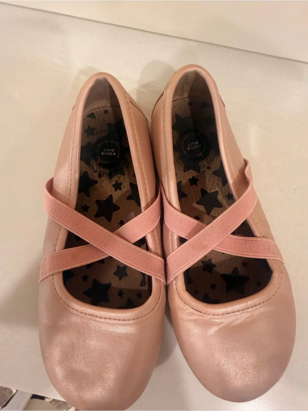 Livie & Luca Pink Leather Ballet Flats with Crisscross Straps! GUC! Size 12T